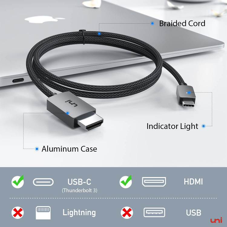 کابل Type C به HDMI برند uni مدل مبدل تصویر و صدا