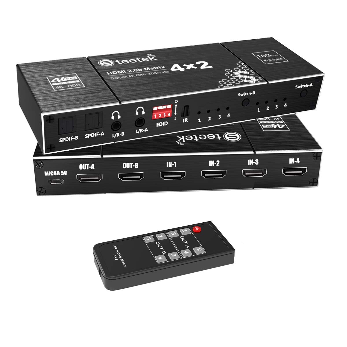 سوییچ متریکس HDMI چهار در دو استیتک مدل HDMI 2.0b Matrix