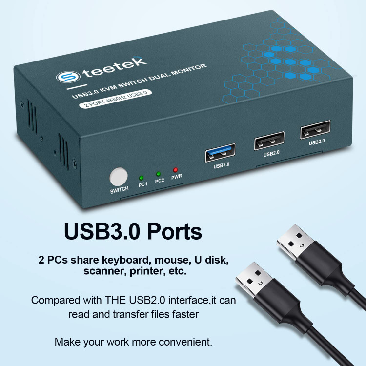 سوییچ کی وی ام دو مانیتوره استیتک با پشتیبانی USB3.0 مدل Dual Monitor KVM Switch