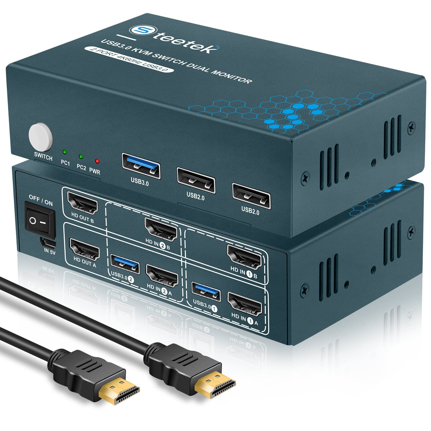 سوییچ کی وی ام دو مانیتوره استیتک با پشتیبانی USB3.0 مدل Dual Monitor KVM Switch