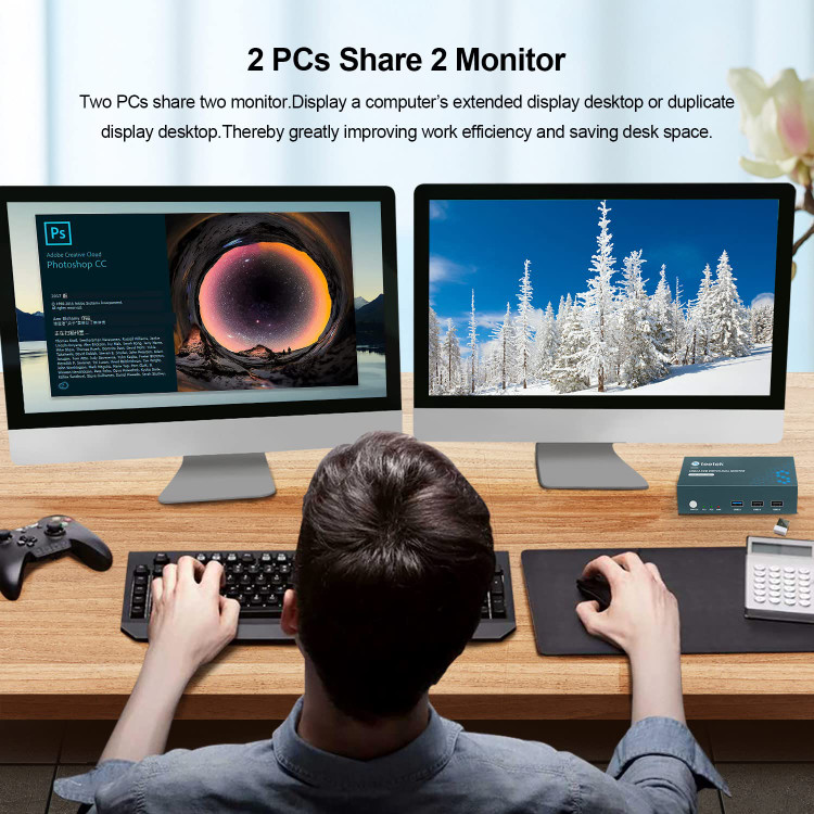 سوییچ کی وی ام دو مانیتوره استیتک با پشتیبانی USB3.0 مدل Dual Monitor KVM Switch