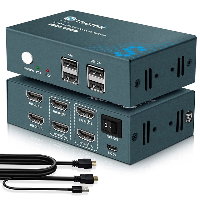 سوییچ کی وی ام دو مانیتوره استیتک مدل Steetek KVM Switch Dual Monitor 2 Port 4K۳۰Hz