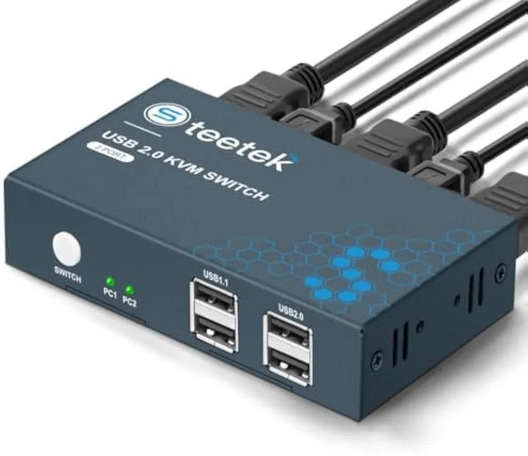 سوییچ KVM دو پورت Steetek با اتصال HDMI و هاب USB 2.0