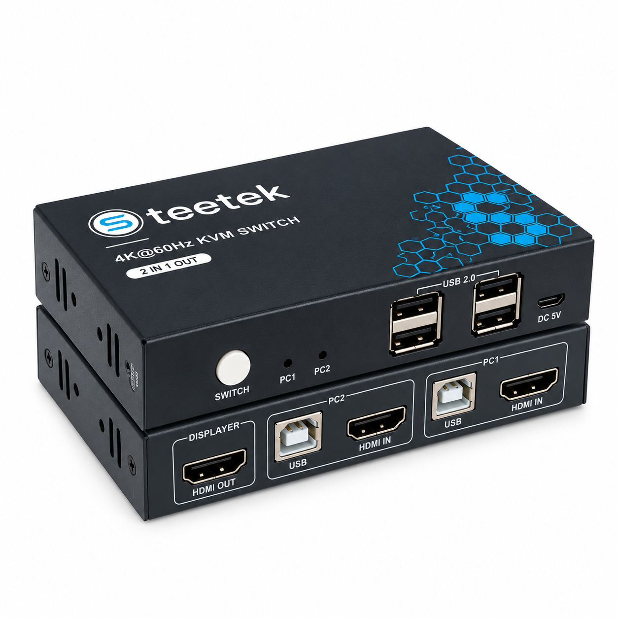 سوئیچ KVM دو پورت Teetek مدل 4K@60Hz با USB 2.0