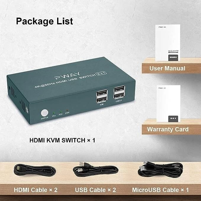 سوییچ HDMI و USB دو پورت PWAY مدل 4K 60Hz HDMI USB Switch 2x1