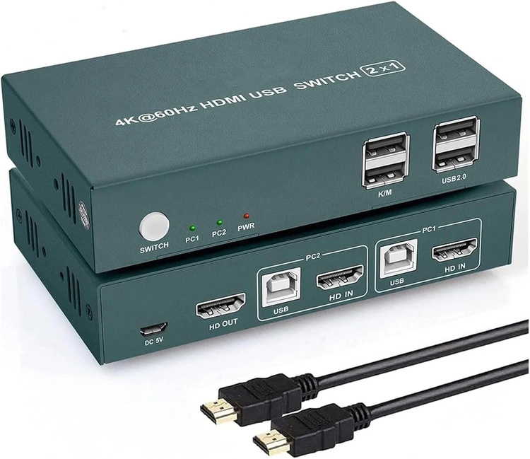 سوییچ HDMI و USB دو پورت PWAY مدل 4K 60Hz HDMI USB Switch 2x1