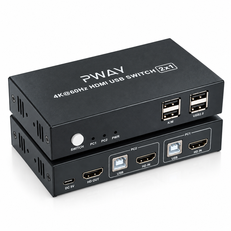 سوییچ HDMI و USB دو پورت PWAY مدل 4K 60Hz HDMI USB Switch 2x1