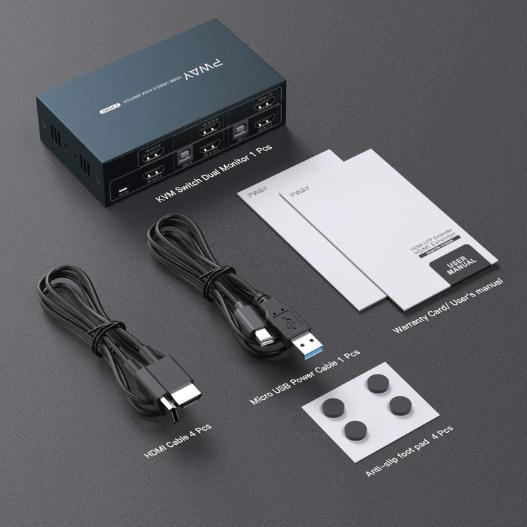 کی وی ام سوییچ HDMI دو مانیتور PWAY مدل HDMI USB2.0 KVM Switch Dual Monitor 2 Port