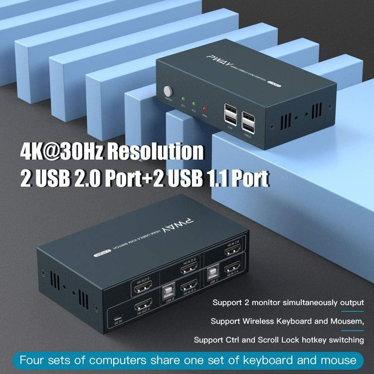 کی وی ام سوییچ HDMI دو مانیتور PWAY مدل HDMI USB2.0 KVM Switch Dual Monitor 2 Port
