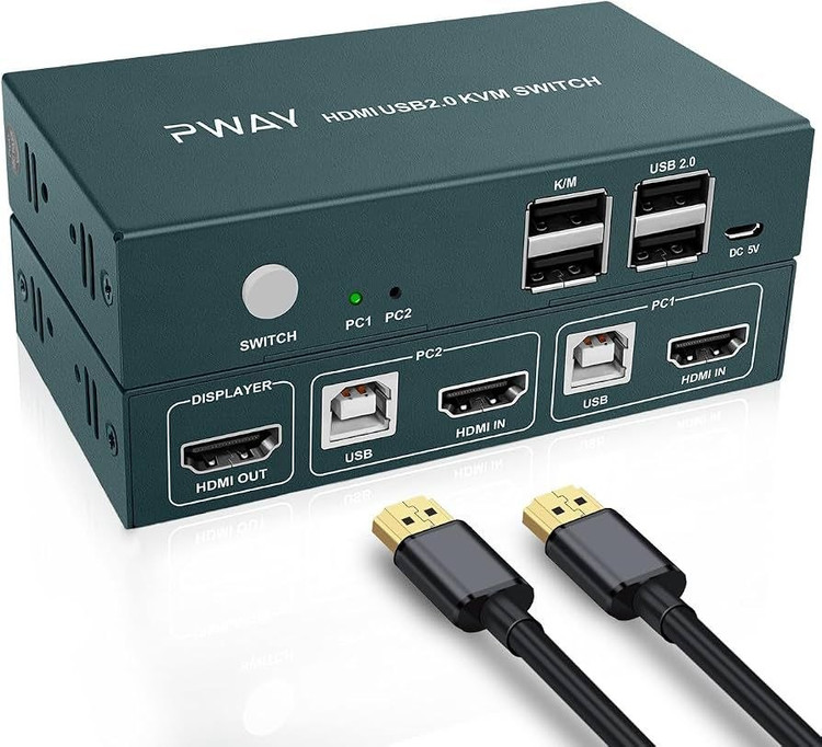 کی وی ام سوییچ HDMI دو پورت PWAY مدل HDMI USB2.0 KVM Switch با پشتیبانی از 4K 60Hz