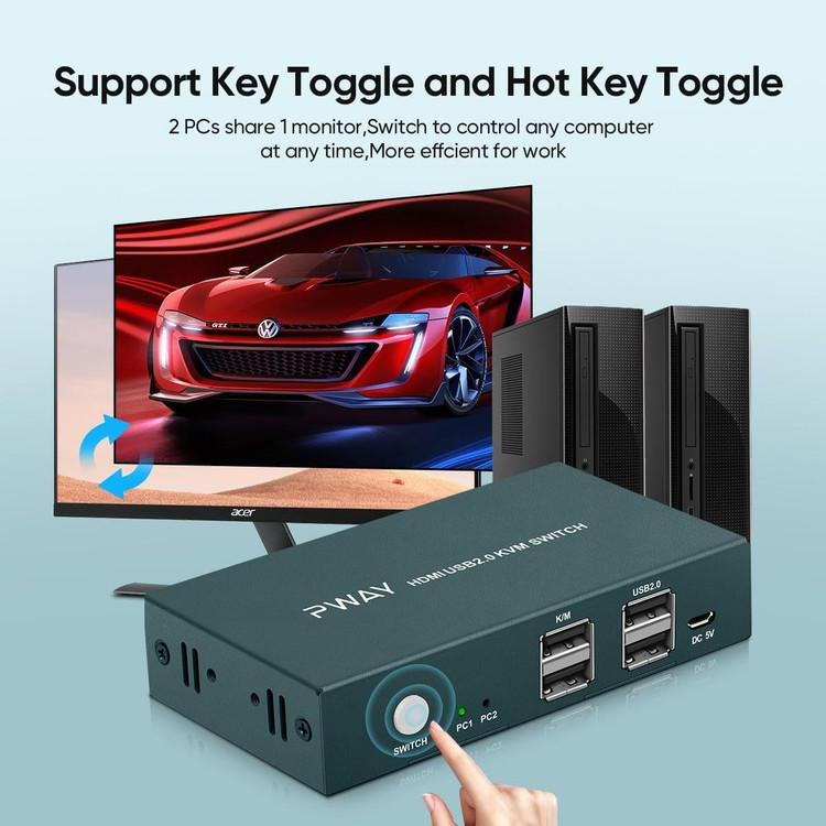 کی وی ام سوییچ HDMI دو پورت PWAY مدل HDMI USB2.0 KVM Switch با پشتیبانی از 4K 60Hz