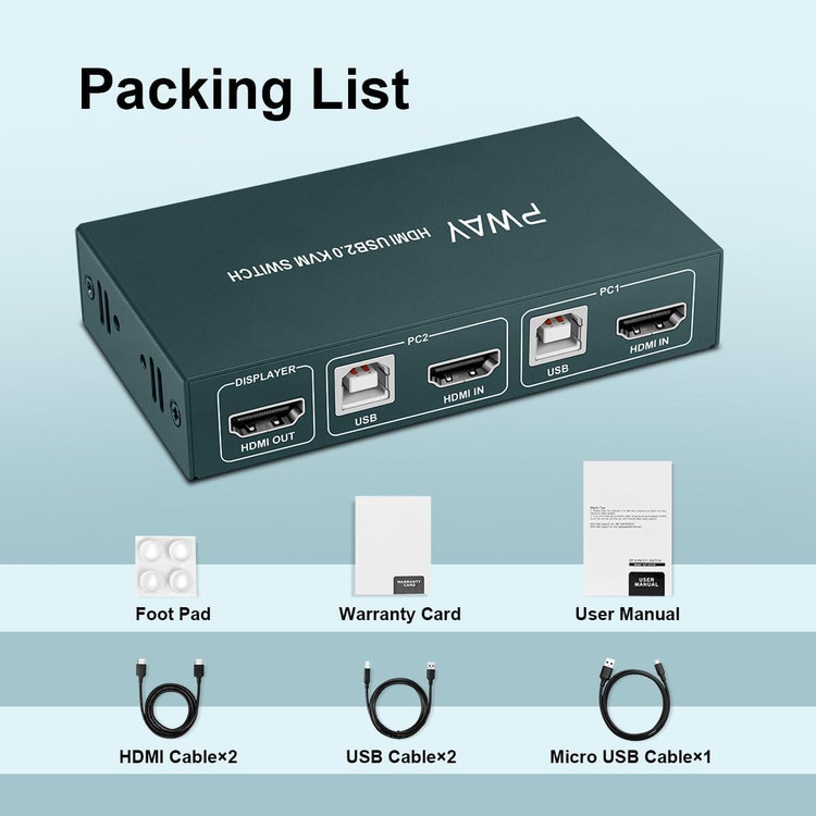 کی وی ام سوییچ HDMI دو پورت PWAY مدل HDMI USB2.0 KVM Switch با پشتیبانی از 4K 60Hz